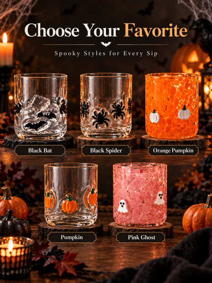 🎃 Festive 3D Appliqué Glass Tumbler – Halloween & Christmas Holiday Drinkware