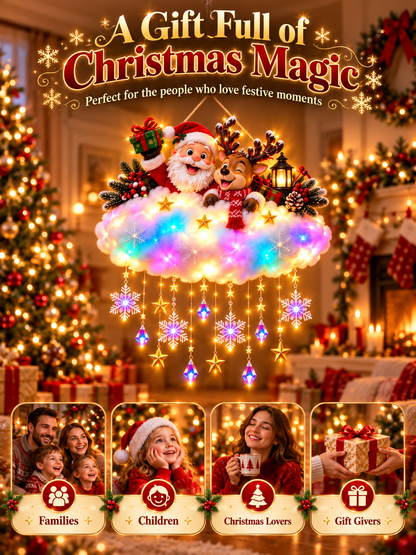 🎄 Angelic Christmas Cloud Light – Magical Santa & Reindeer Hanging Holiday Decoration