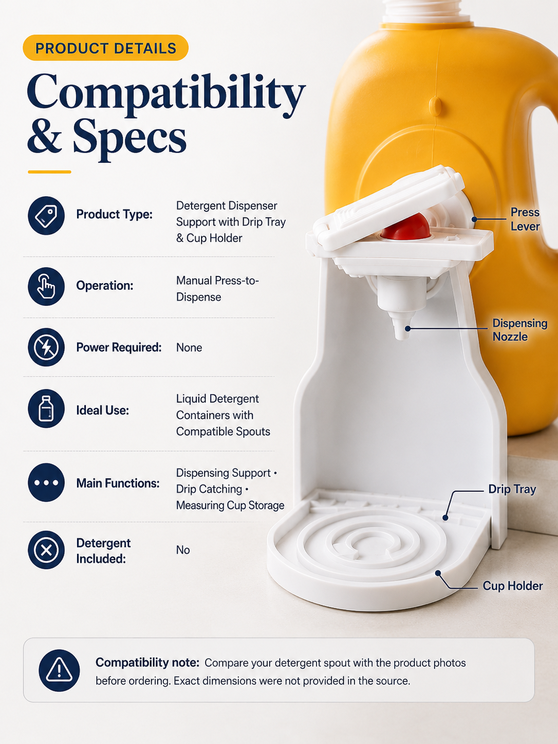 🧺 No-Drip Laundry Detergent Dispenser Cup Holder & Drip Tray