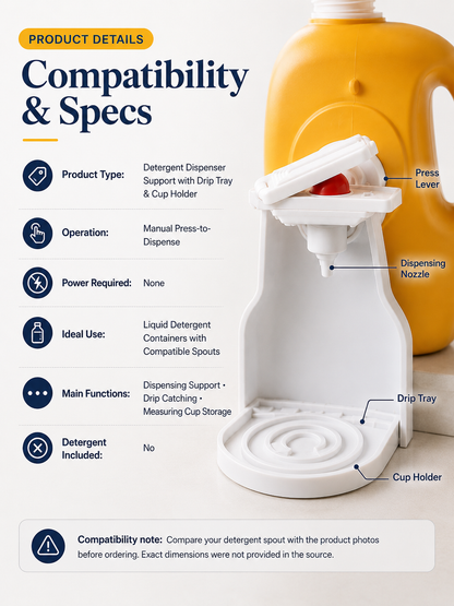 🧺 No-Drip Laundry Detergent Dispenser Cup Holder & Drip Tray