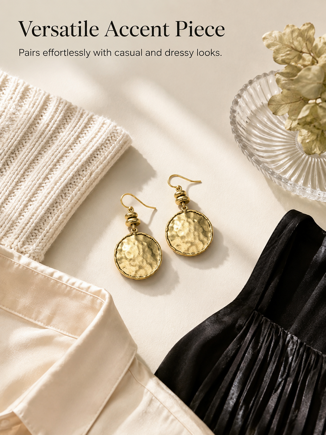 💫Vintage Hammered Metal Drop Earrings– Lightweight Geometric Statement Jewellery ✨