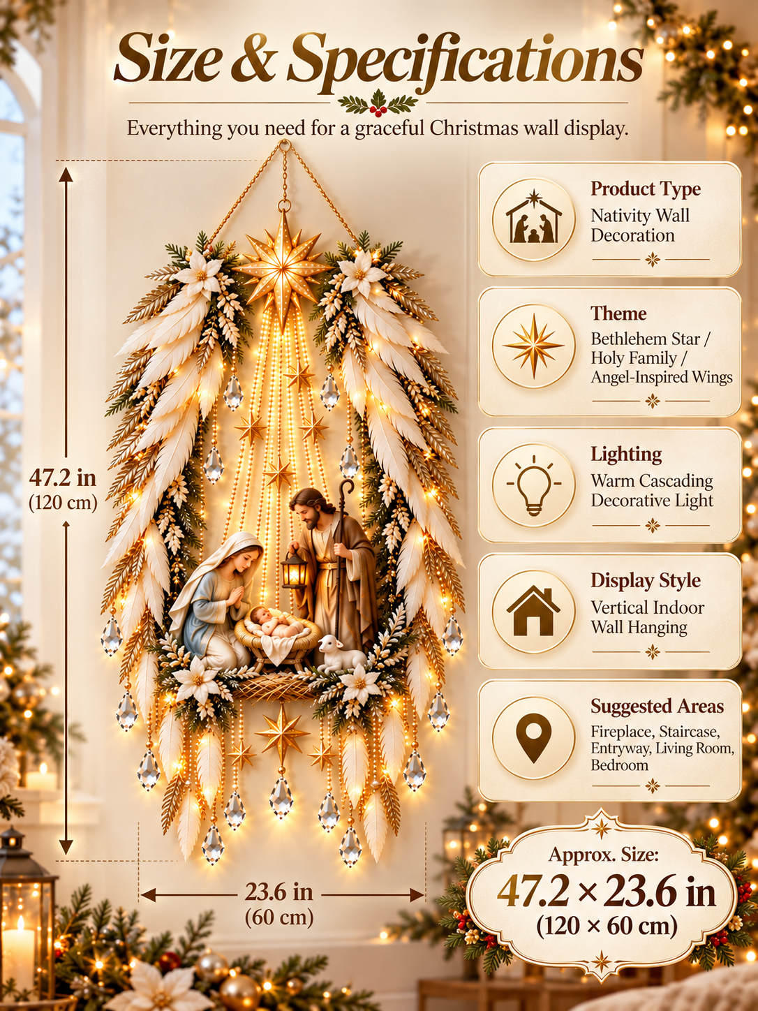 Angel Wings Nativity Light | Illuminated Christmas Wall Decor