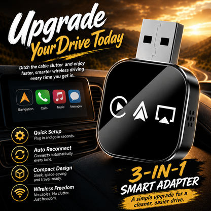 🔥2026 Upgraded 3-in-1 Wireless CarPlay Adapter | Plug & Play Mini AirPlay Mirror Link