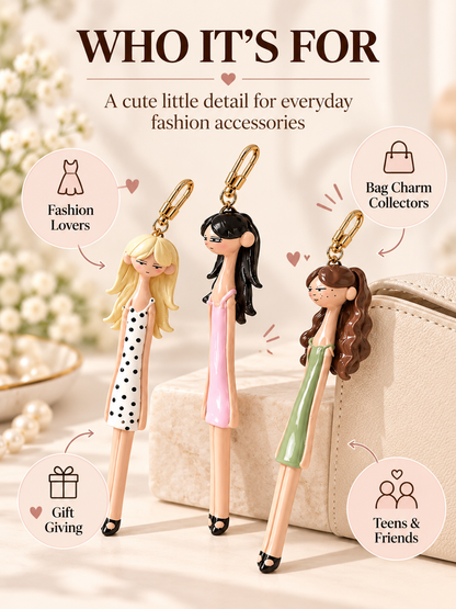 👗 Fashion Doll Bag Charm – Elegant Girl Keychain Pendant