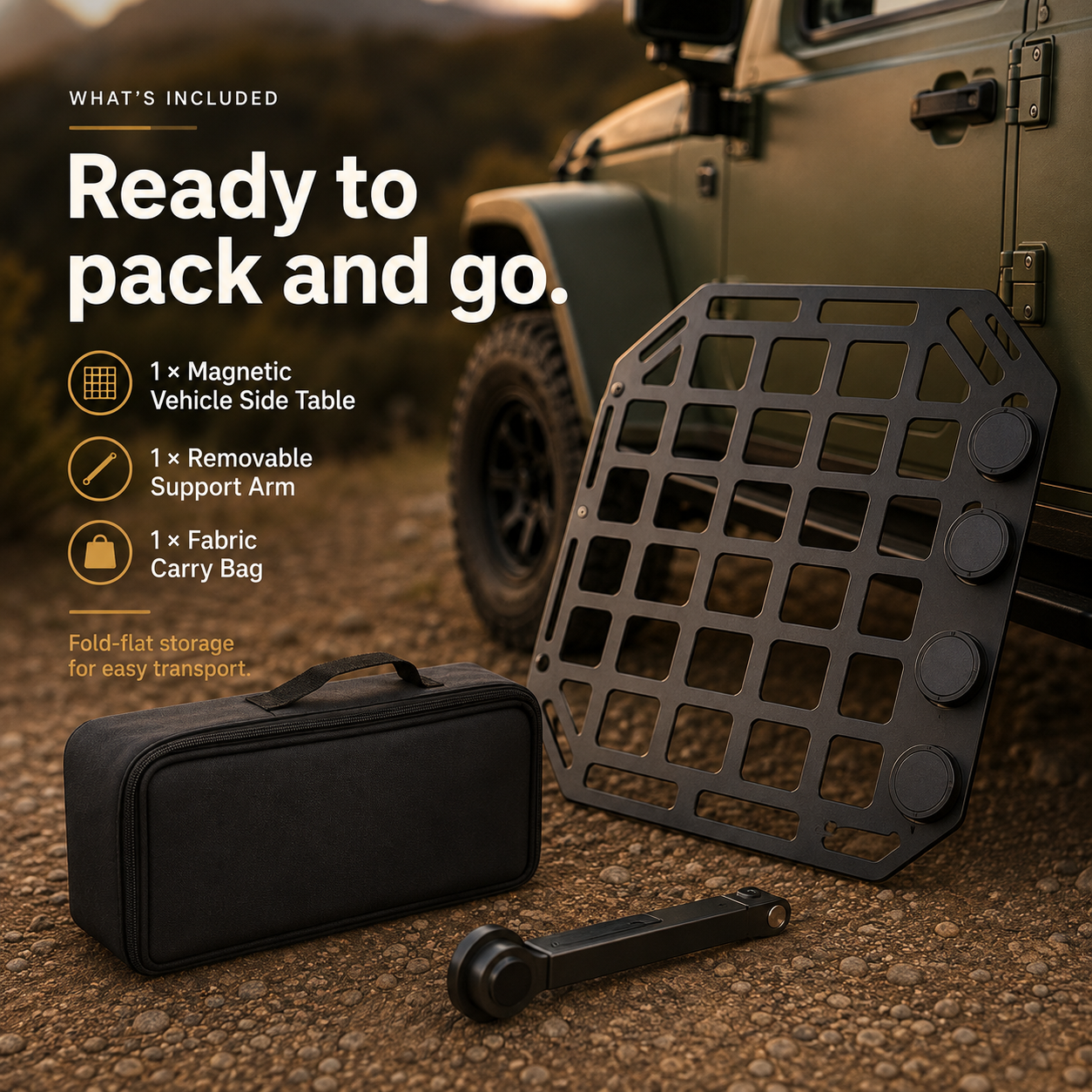 Rugged Magnetic Vehicle Table | Portable Camping Table with Mesh Surface