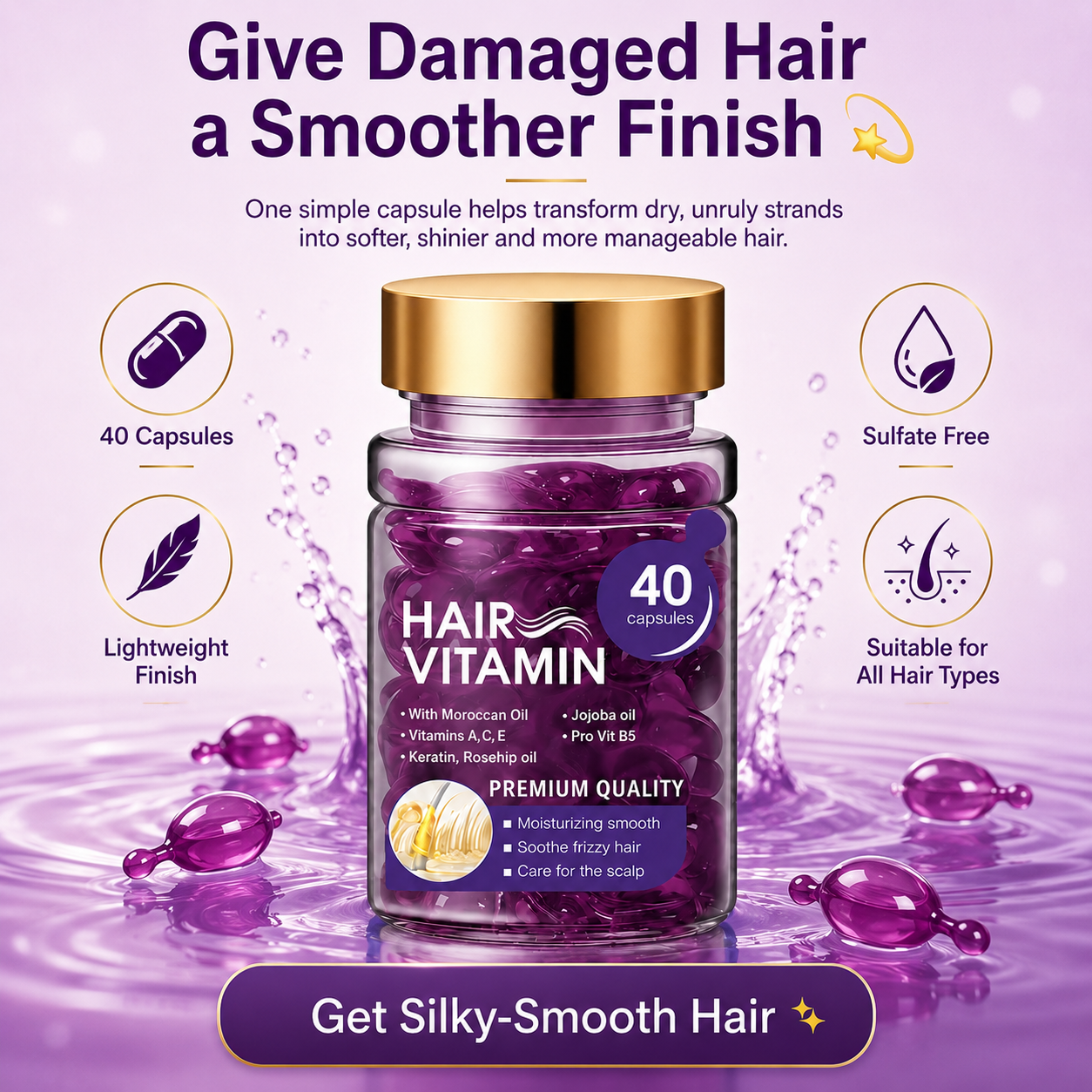 Hair Vitamin Capsules Infused with Violet Vitamins & Argan Oil for Color-Treated 💇‍♀️