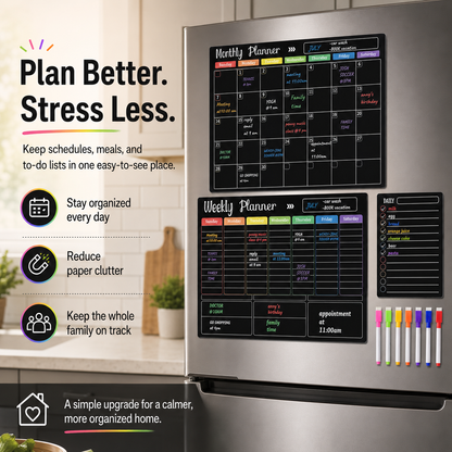 📅 Black Magnetic Dry Erase Boards Set of 3 | Ultimate Fridge Organizer & Planner ✨