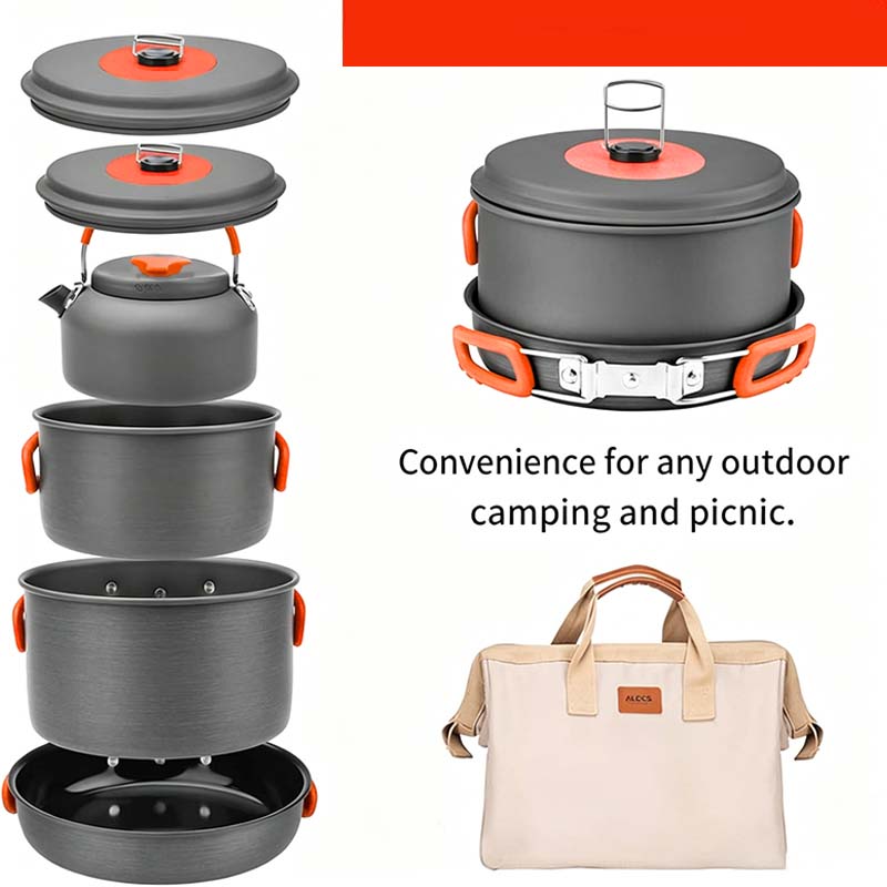 🔥HOT SALE 49% OFF🍳2026 Pro Outdoor Camping Cookware: 3-in-1 Ultra-Light Pots, Pans & Kettle Set! 🏕️🛒
