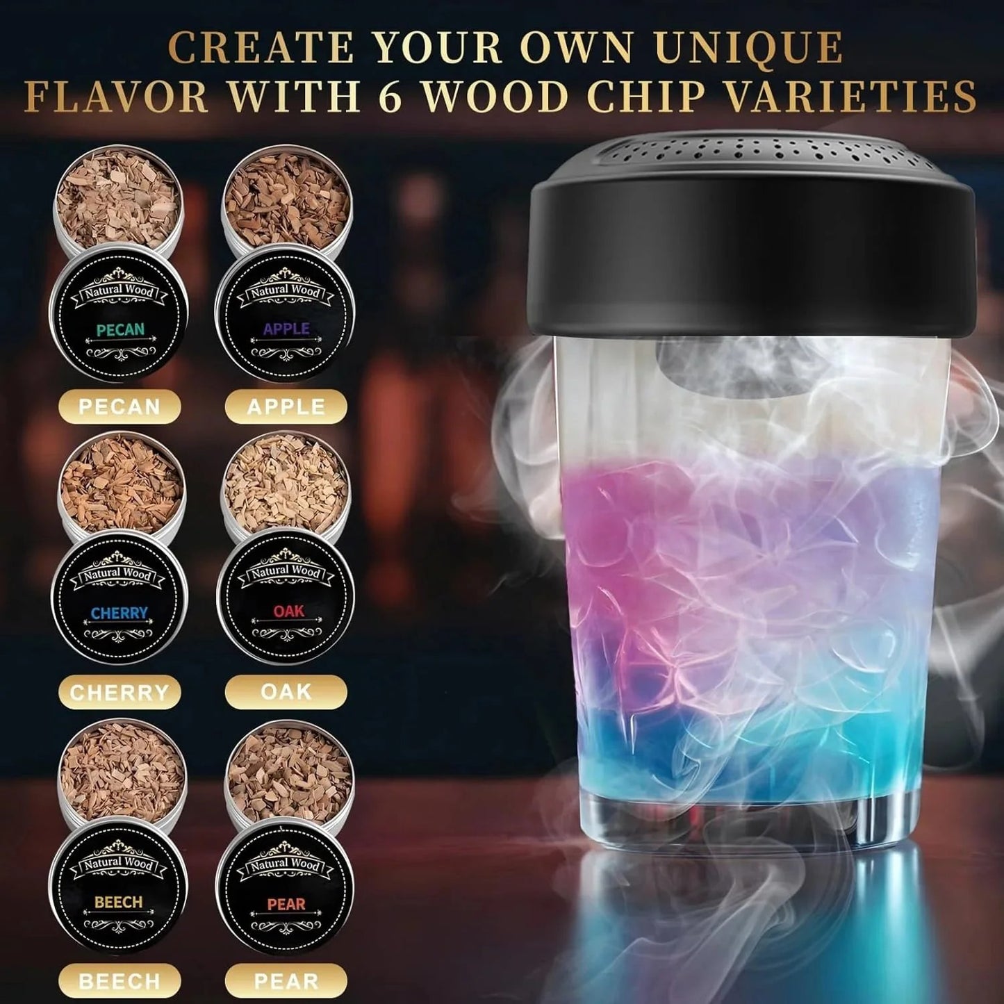 🔥Hot Sale 49% off🌟2026 New Electric Whiskey Smoker Kit with 6 Wood Chips