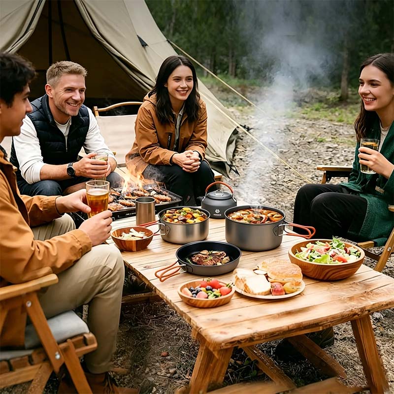 🔥HOT SALE 49% OFF🍳2026 Pro Outdoor Camping Cookware: 3-in-1 Ultra-Light Pots, Pans & Kettle Set! 🏕️🛒