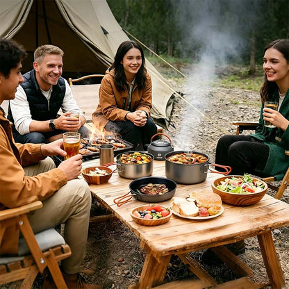 🔥HOT SALE 49% OFF🍳2026 Pro Outdoor Camping Cookware: 3-in-1 Ultra-Light Pots, Pans & Kettle Set! 🏕️🛒
