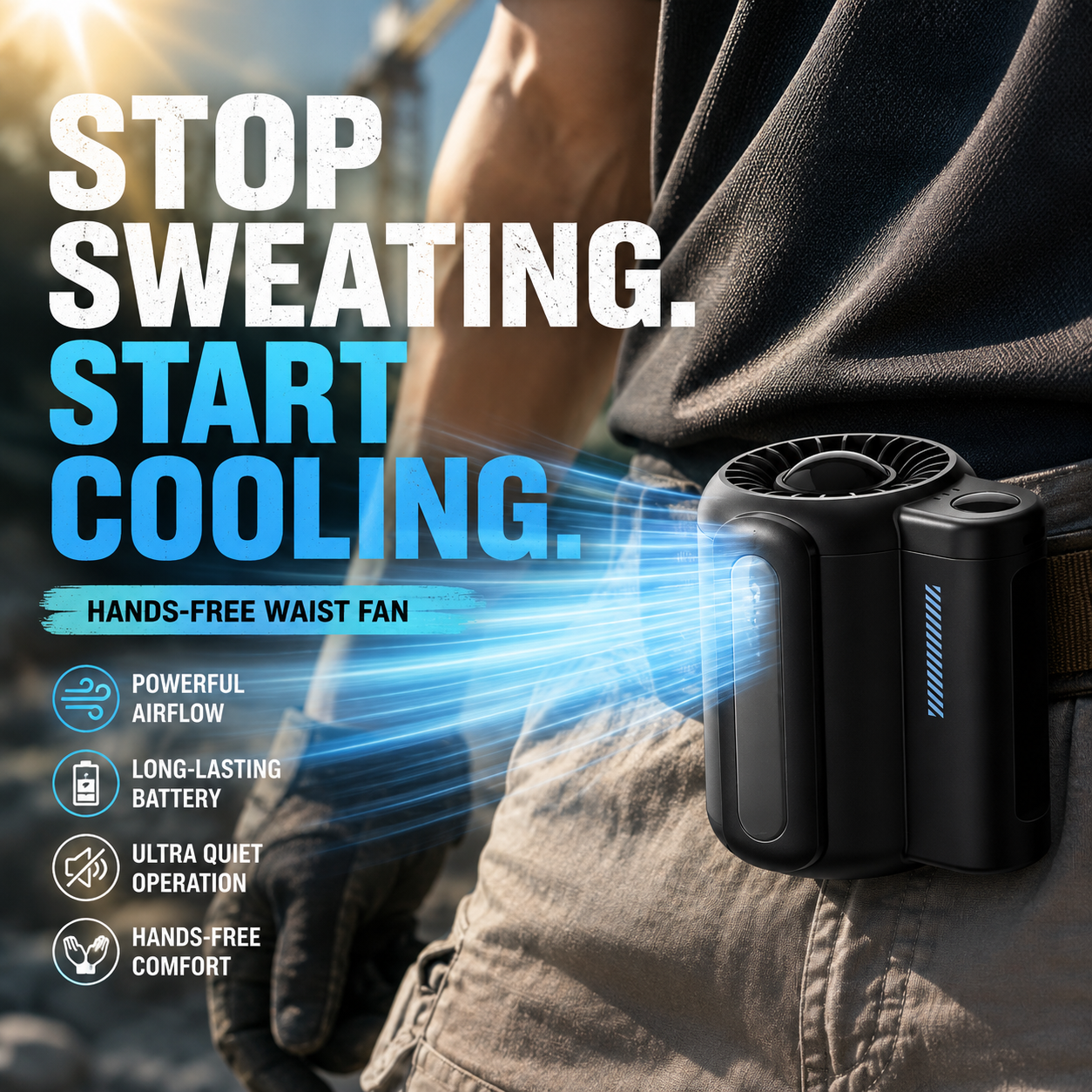 ❄️ Portable Waist Fan | Hands-Free Cooling Fan for Outdoor Work