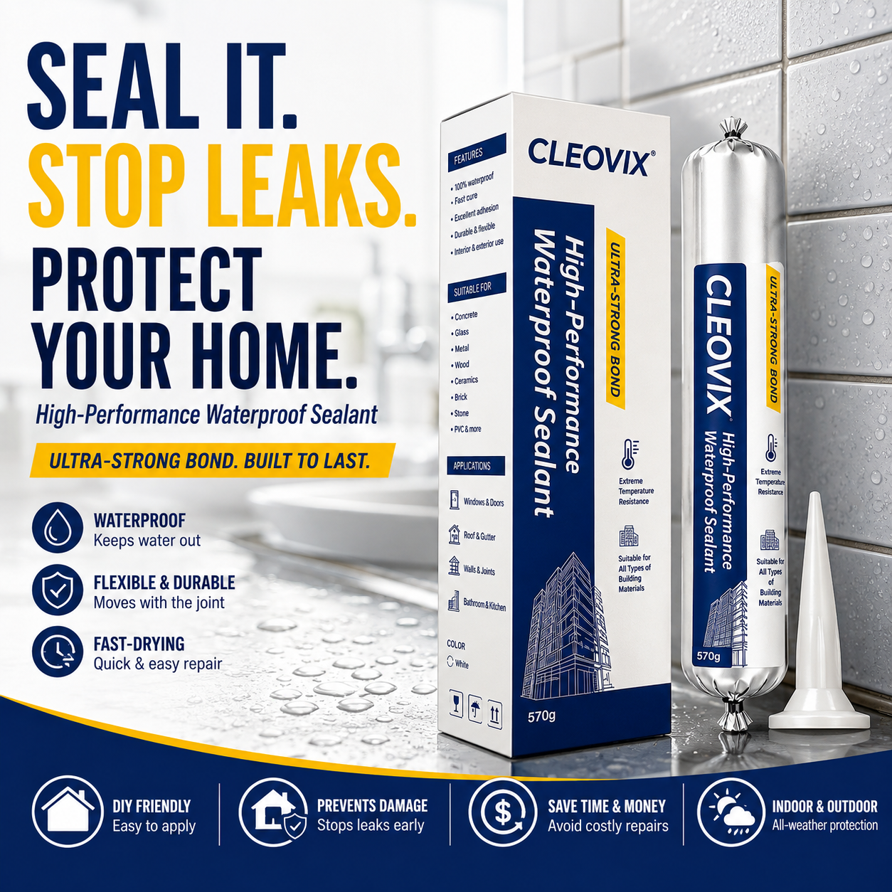 💧 High-Performance Waterproof Sealant – Seal Leaks, Gaps & Joints with Ease