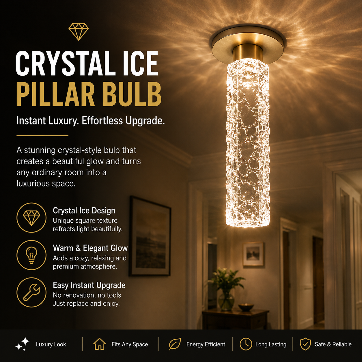 ✨Crystal Ice Pillar Bulb – Decorative Crystal Glow Light for Home Decor