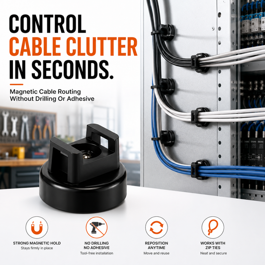 🔧12PCS Magnetic Zip Tie Mounts – Tool-Free Cable Organizers for Metal Surfaces
