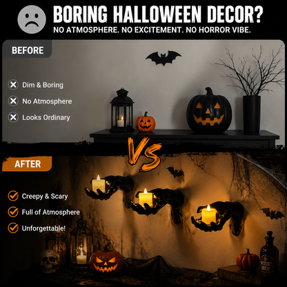 👻 Ghost Hand LED Candle Holder Set – 3-Piece Gothic Halloween Wall Decor