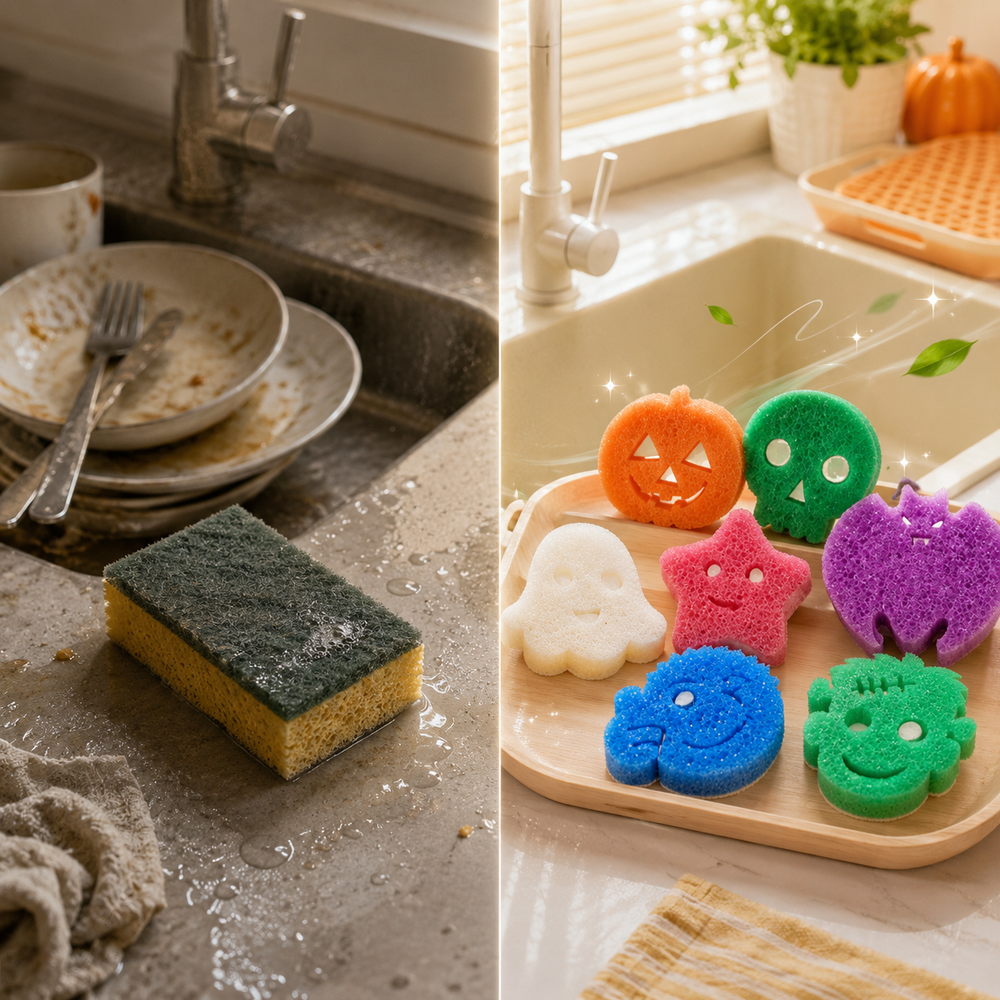Pumpkin and apple Halloween cleaning sponges
