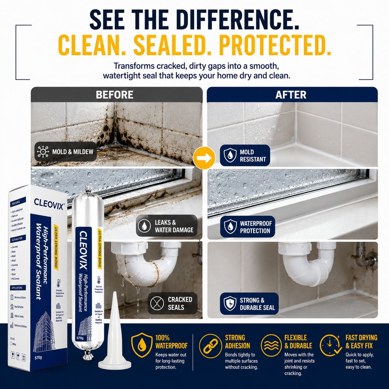 💧 High-Performance Waterproof Sealant – Seal Leaks, Gaps & Joints with Ease