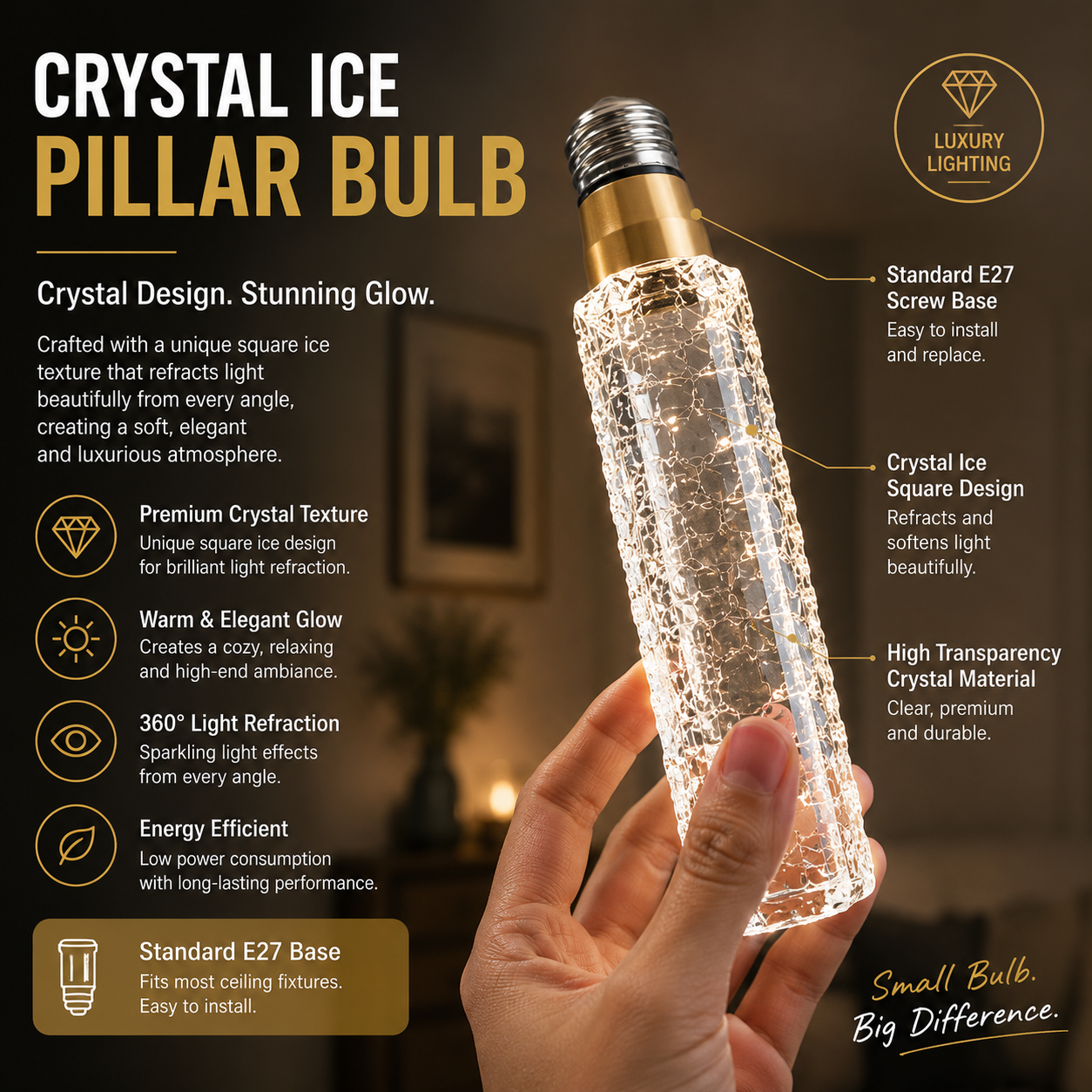✨Crystal Ice Pillar Bulb – Decorative Crystal Glow Light for Home Decor
