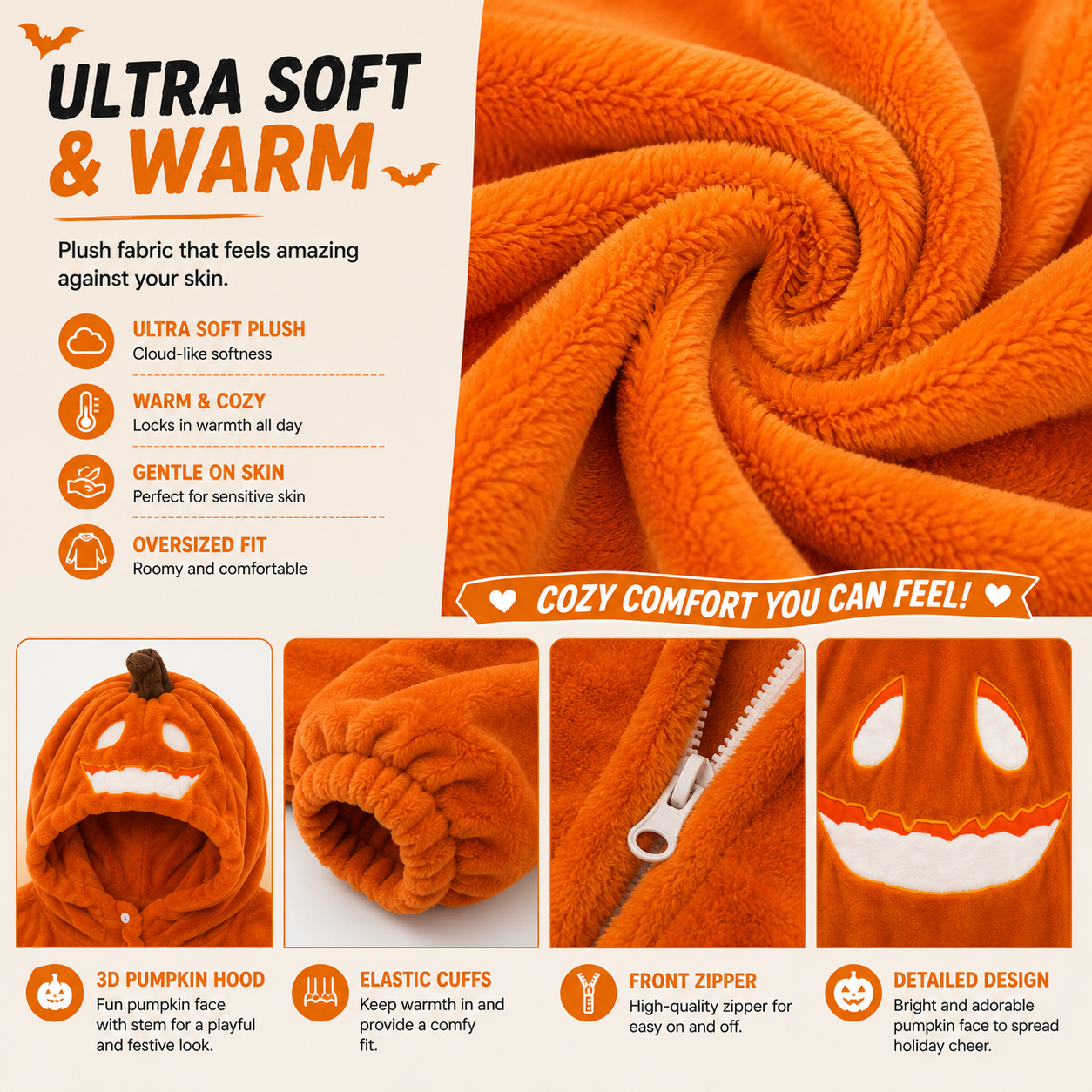🔥 55% OFF TODAY 🎃 Pumpkin Hooded Blanket Hoodie | Cozy Halloween Wearable Blanket