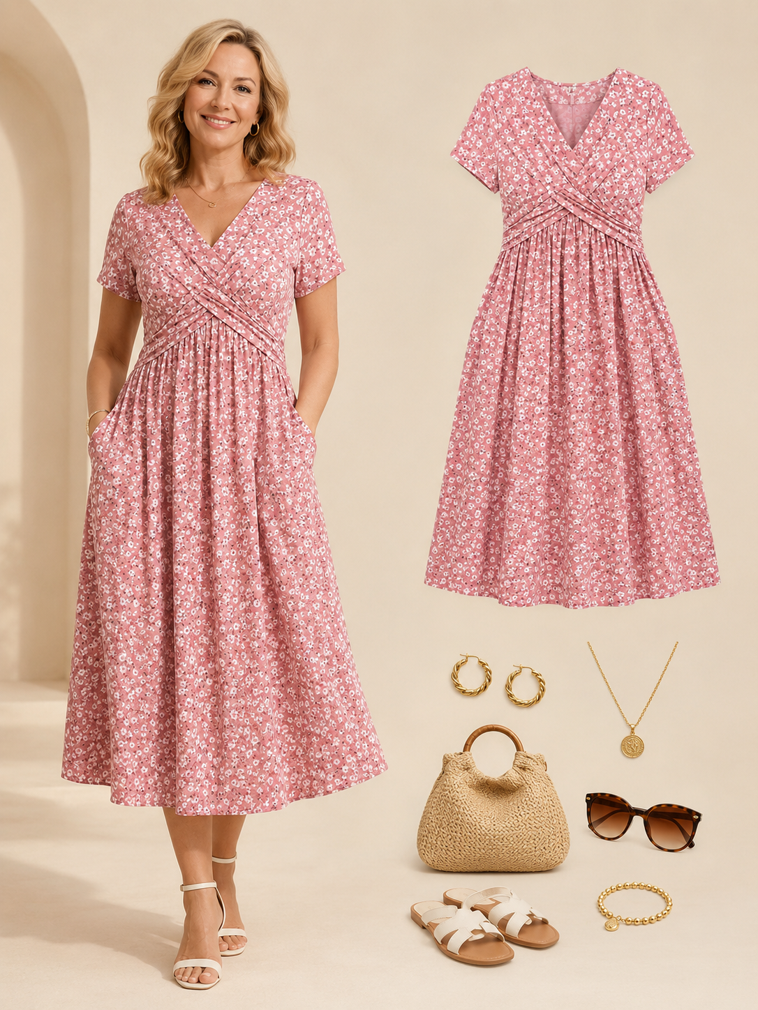 🥳2026 HOT SALE ✨Women's V-Neck Floral Print Dress with Twist Waist