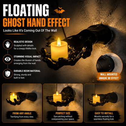 👻 Ghost Hand LED Candle Holder Set – 3-Piece Gothic Halloween Wall Decor