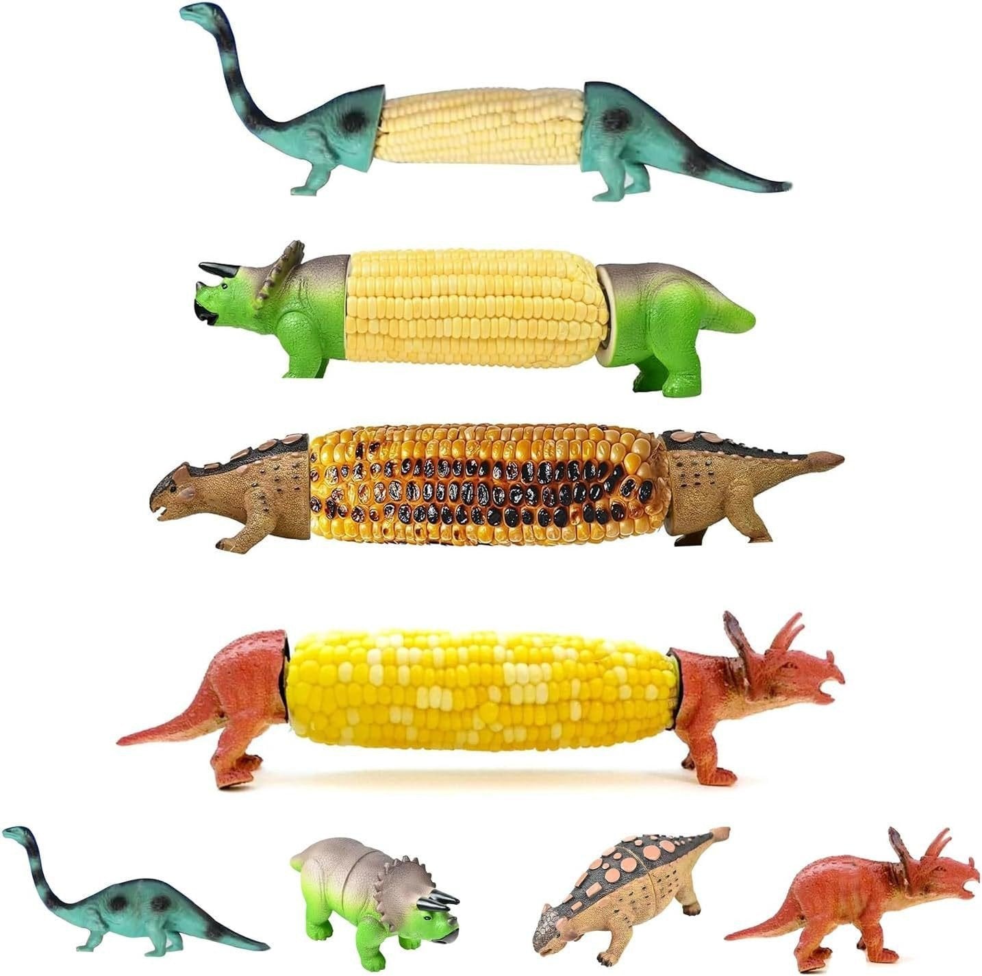 Dinosaur Corn Holders for Corn On The Cob - Funny Corn Cob Holder for Kids and Adults with Stainless Steel Prongs