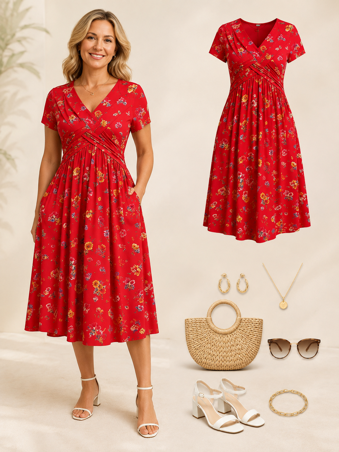 🥳2026 HOT SALE ✨Women's V-Neck Floral Print Dress with Twist Waist