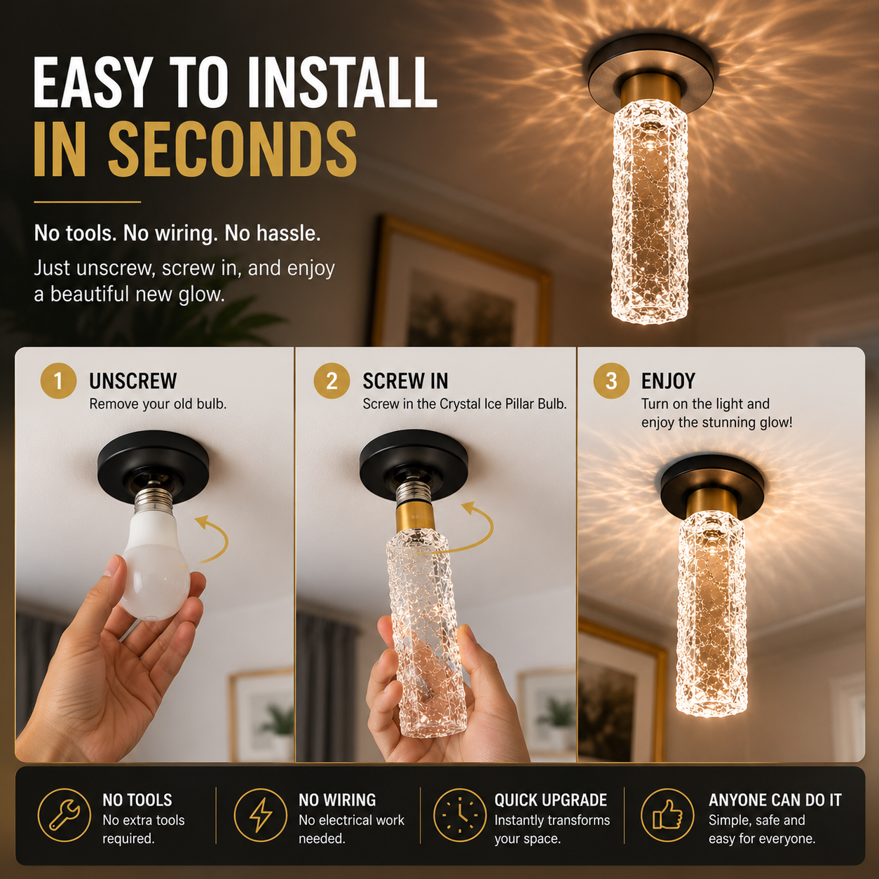 ✨Crystal Ice Pillar Bulb – Decorative Crystal Glow Light for Home Decor