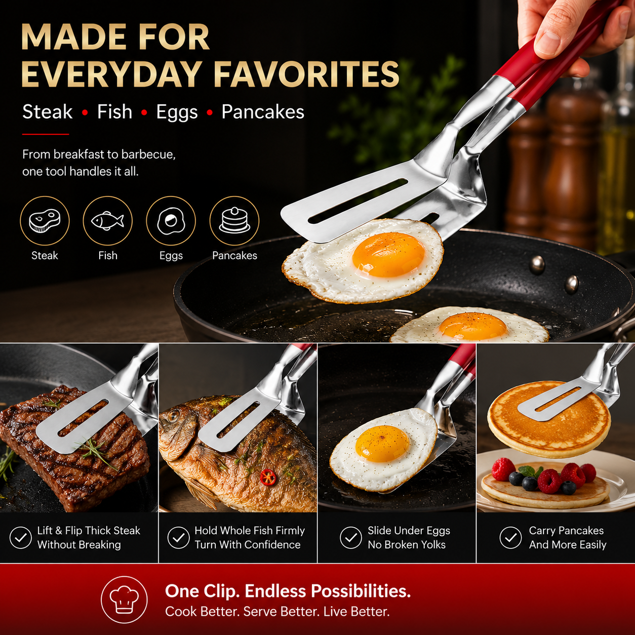 🍳 2-in-1 Stainless Steel Spatula Tongs – Grip, Flip & Serve