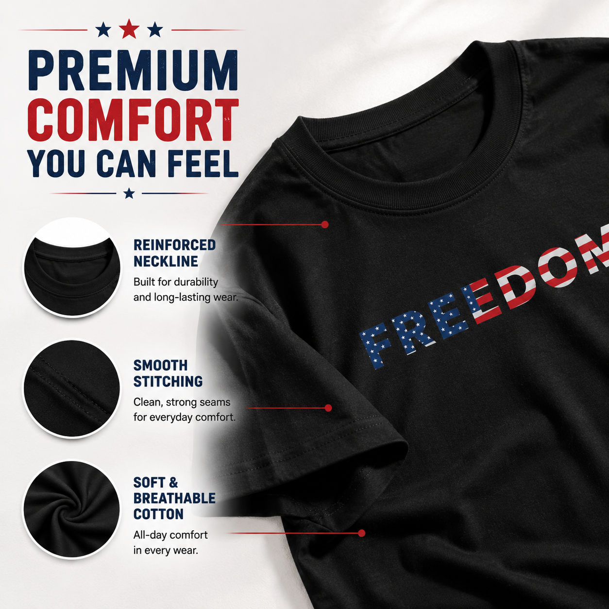 Freedom Patriotic T-Shirt – Classic American Flag Cotton Tee for Men & Women