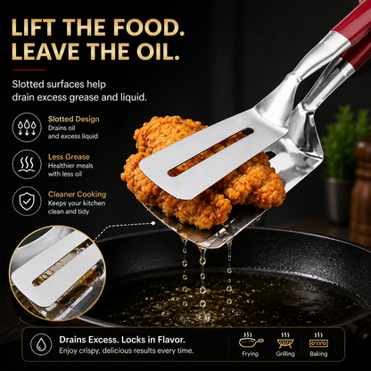 🍳 2-in-1 Stainless Steel Spatula Tongs – Grip, Flip & Serve