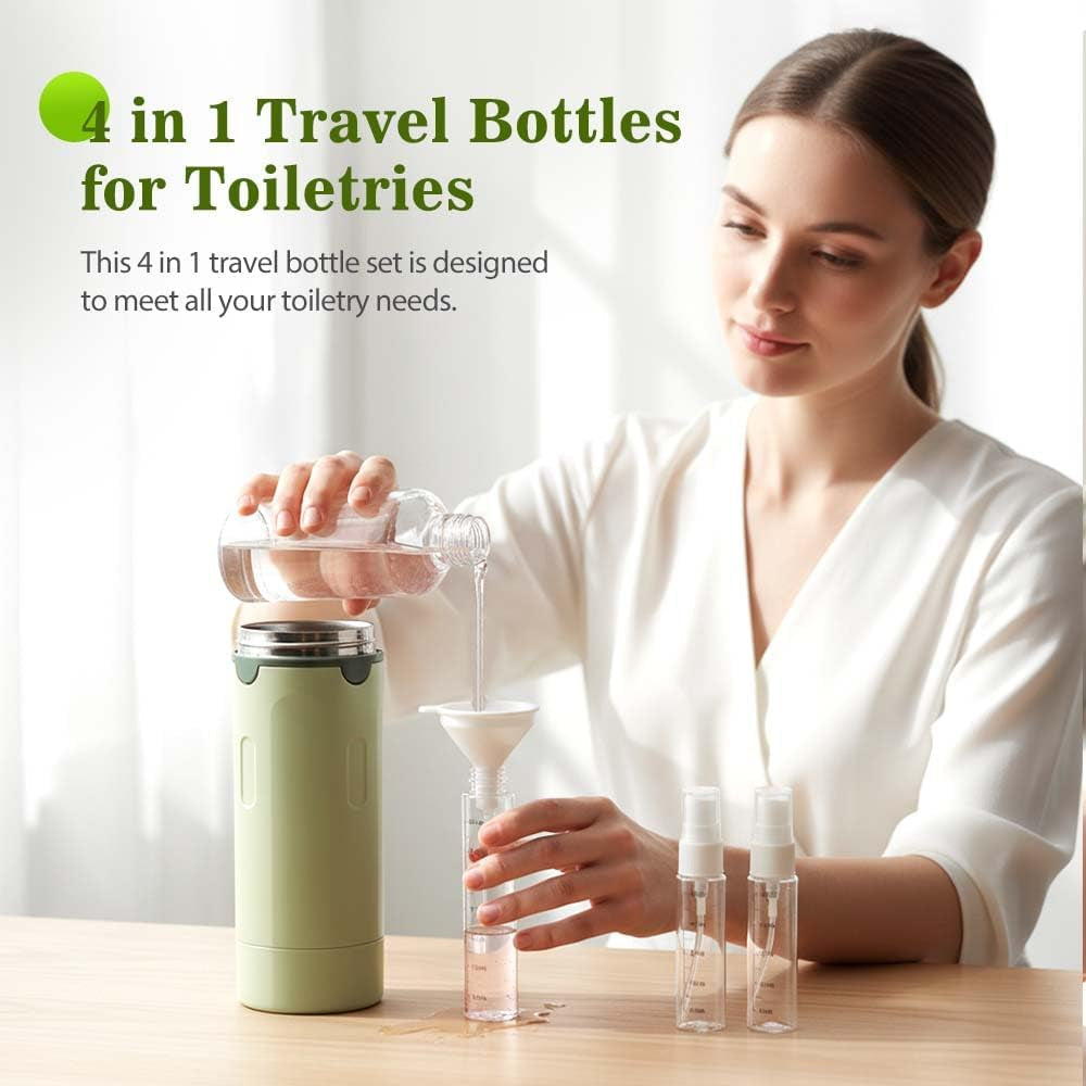 ✈️ 4‑in‑1 Leakproof Travel Bottles, 360° Rotary Toiletry Organizer 🧴