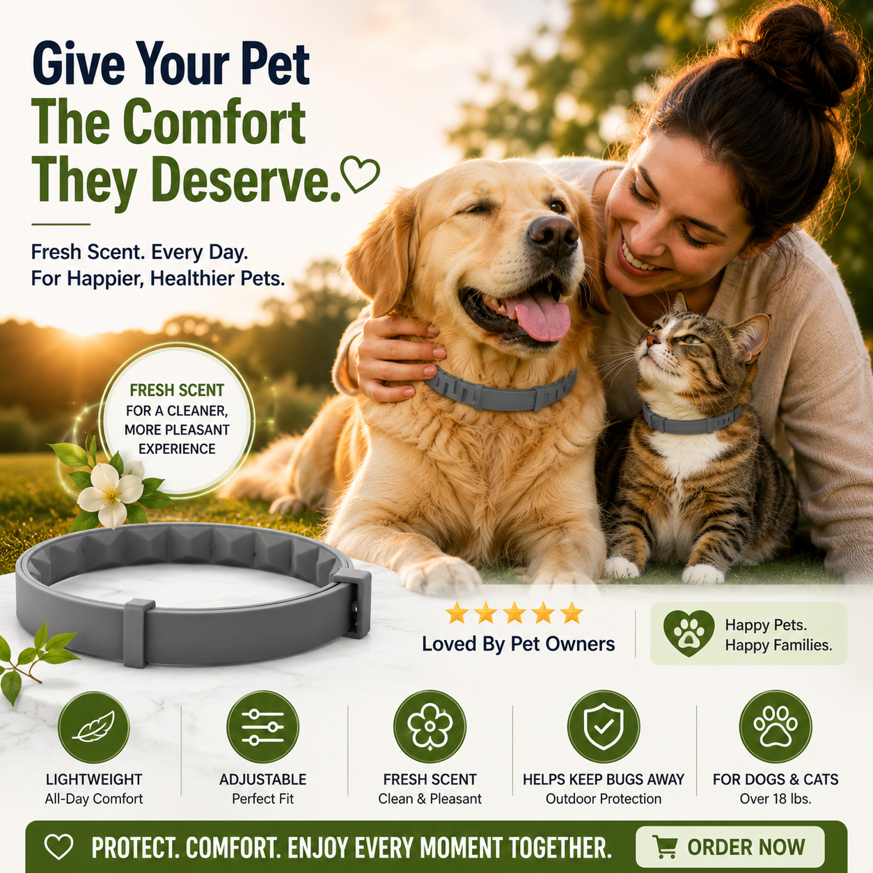 🔥 55% OFF TODAY 🐾 Fresh Scent Pet Collar For Dogs & Cats