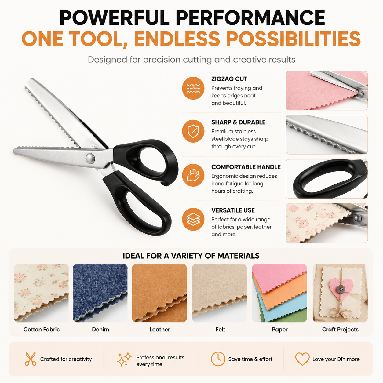 ✂️ Professional Pinking Shears – Stainless Steel Zigzag Fabric Cutting Scissors