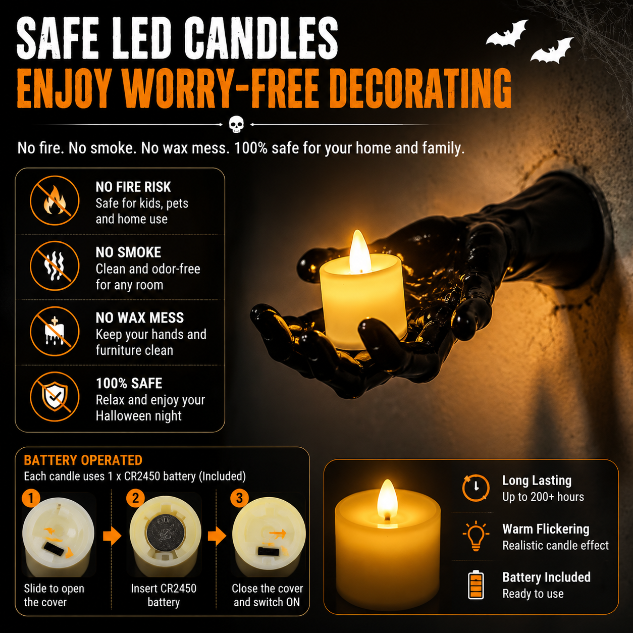 👻 Ghost Hand LED Candle Holder Set – 3-Piece Gothic Halloween Wall Decor