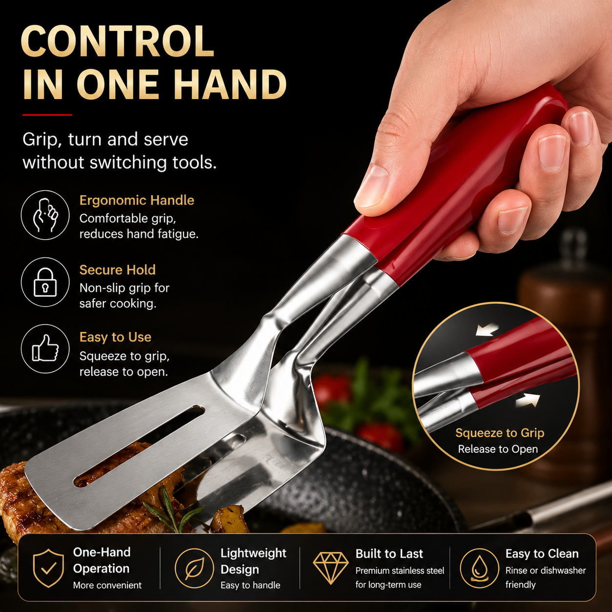 🍳 2-in-1 Stainless Steel Spatula Tongs – Grip, Flip & Serve