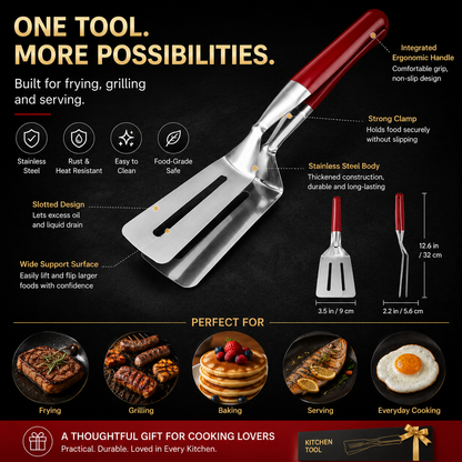 🍳 2-in-1 Stainless Steel Spatula Tongs – Grip, Flip & Serve