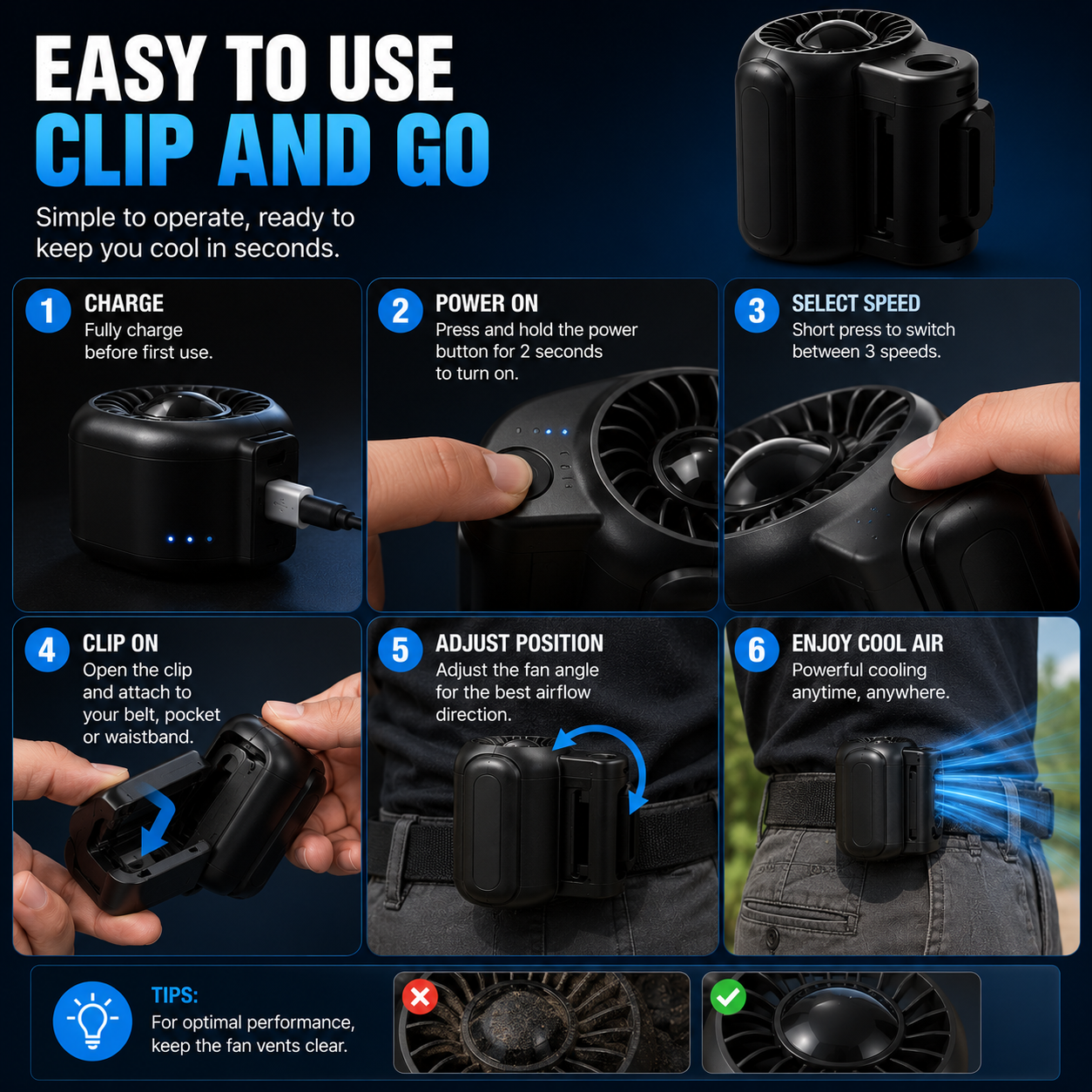 ❄️ Portable Waist Fan | Hands-Free Cooling Fan for Outdoor Work