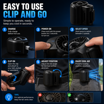 ❄️ Portable Waist Fan | Hands-Free Cooling Fan for Outdoor Work