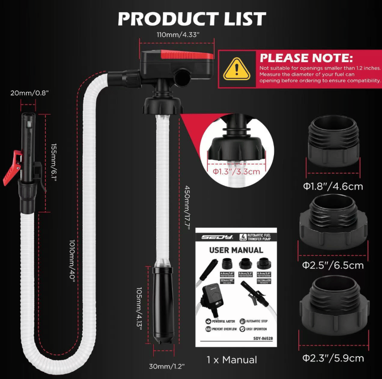 ⛽Automatic Transfer Pump Powered - Auto-Stop Sensor, 3.2 GPM Efficient Transmission