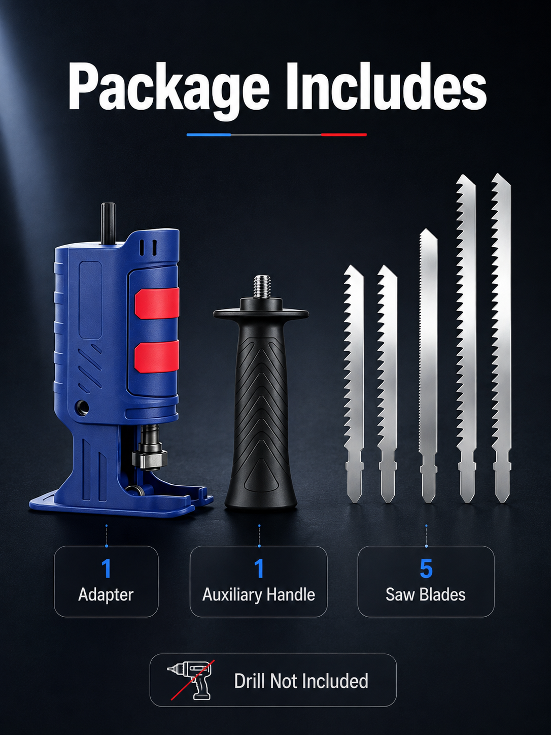 Drill to Reciprocating Saw Adapter, Electric Drill Conversion Attachment with 5 Saw Blades