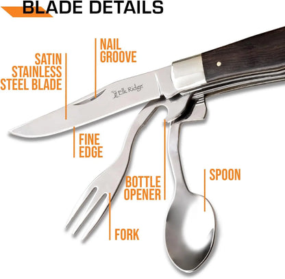 🍴7.25-inch wooden folding knife with fork and spoon