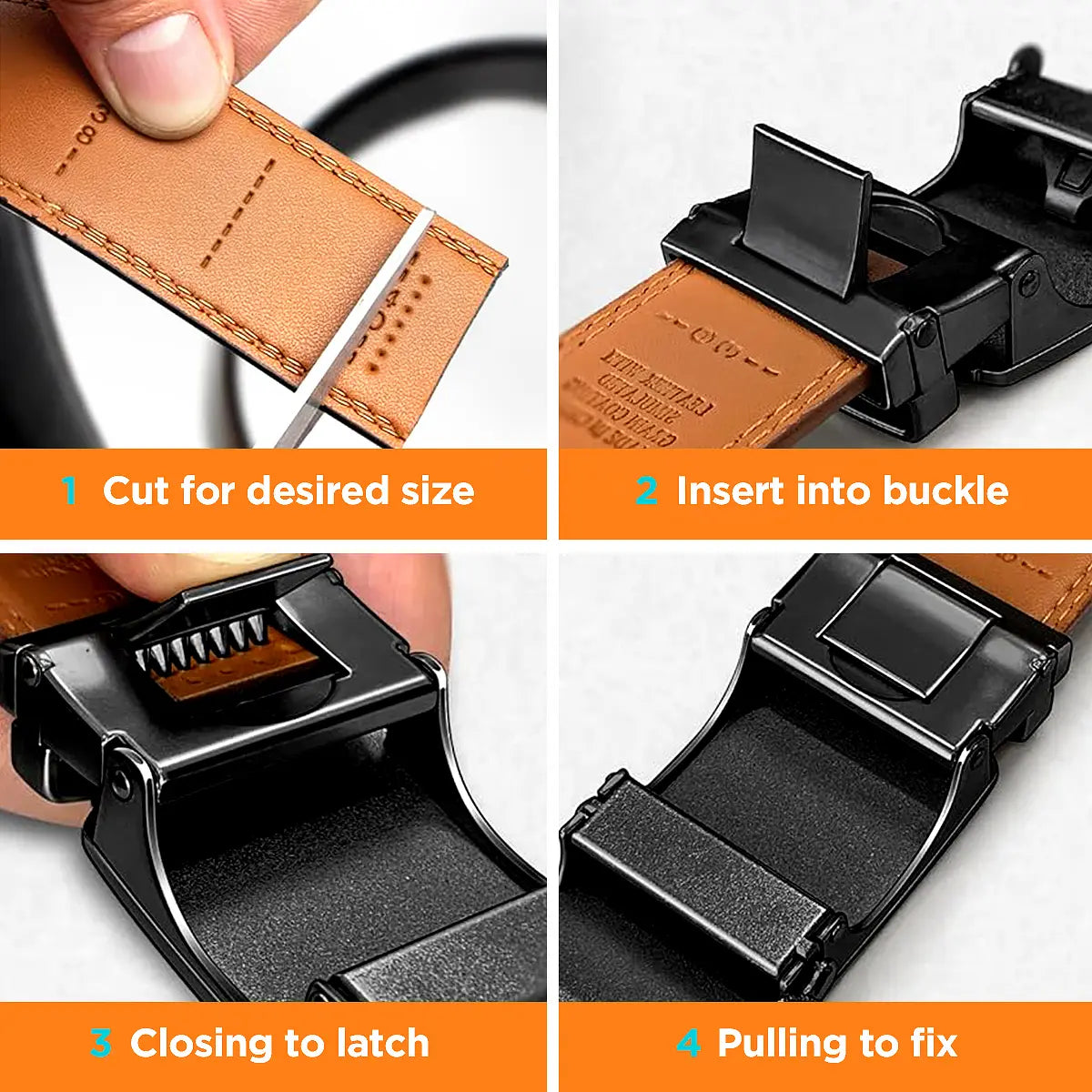 [Can be trimmed]  Mens Belt Leather Ratchet Easy Release Belt