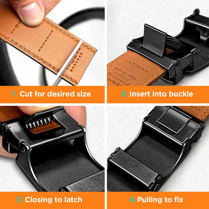 [Can be trimmed]  Mens Belt Leather Ratchet Easy Release Belt