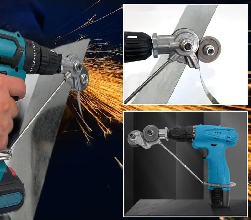 Portable electric drill accessory for cutting thin metal sheets
