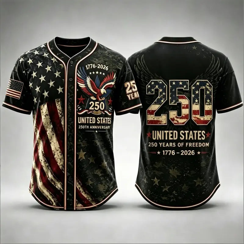🦅⚾Men's USA 250th Anniversary Baseball Jersey Patriotic American Flag Eagle Button Down Shirt 1776-2026