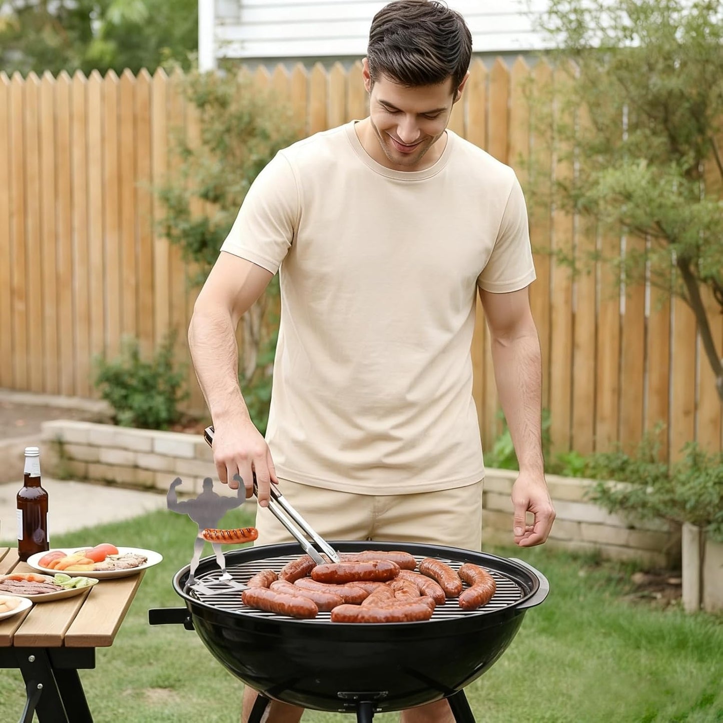 4-Piece Fun BBQ Grill Set with Muscular Man Hot Dog Stand