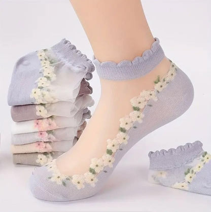7 Pairs Womens Sheer Floral Mesh Ankle Socks