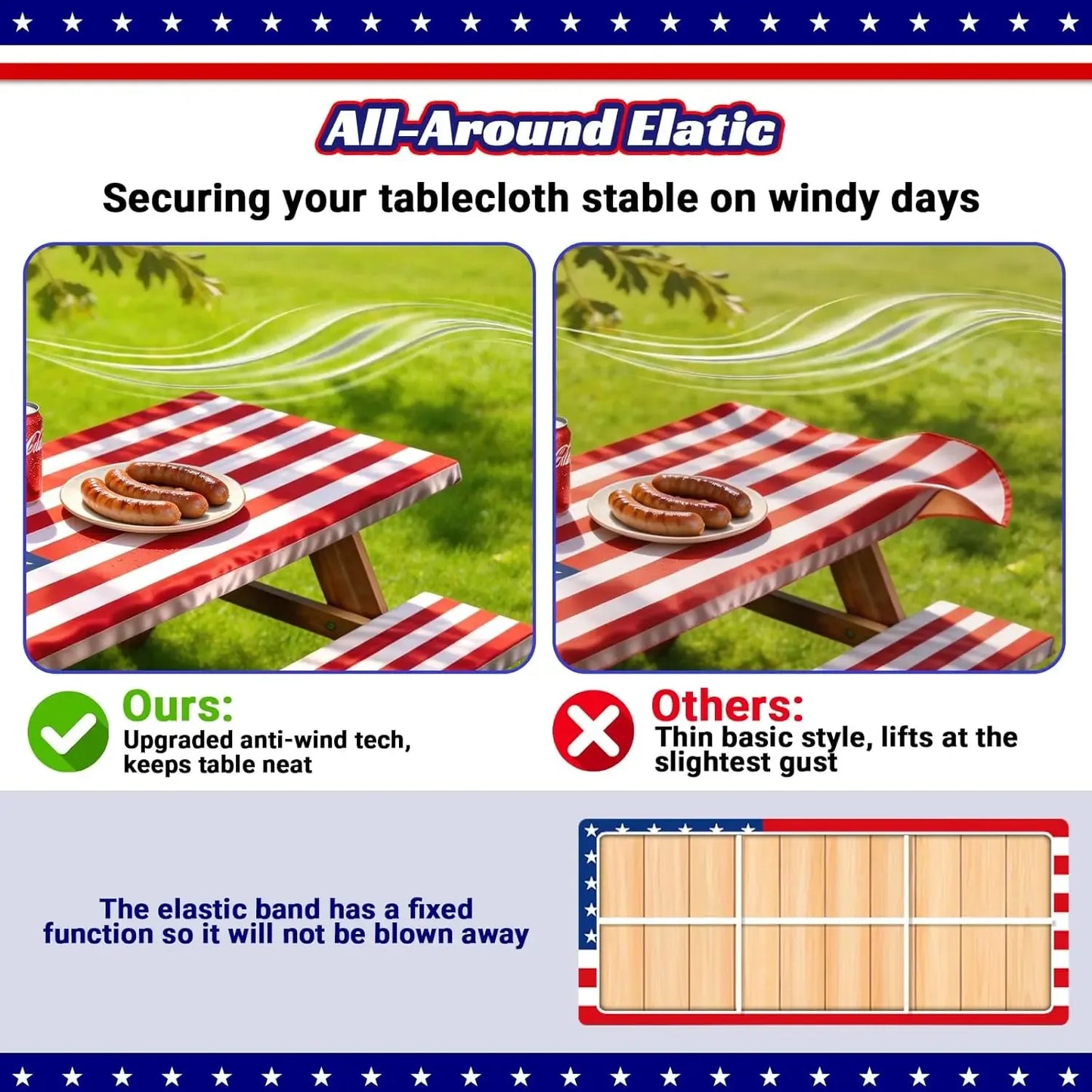 🎆250th Anniversary 6FT Picnic Table Cover with Bench Covers Set and Bag